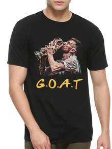 Lionel Mes Si GOAT T-Shirt, Men's And Women's Sizes - الأسود - مشاهدة 1