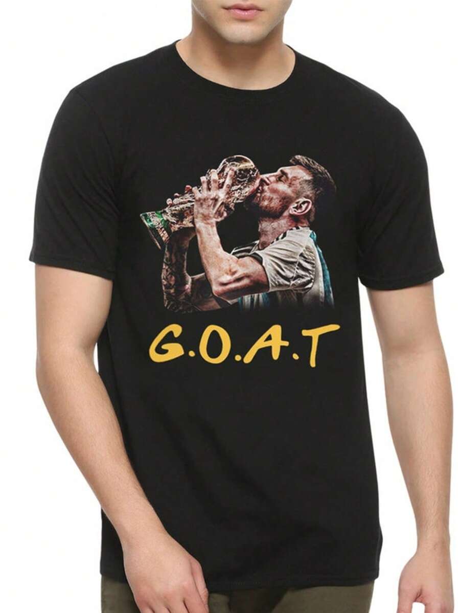 Lionel Mes Si GOAT T-Shirt, Men's And Women's Sizes - الأسود - مشاهدة 1