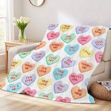 1 pieza Manta de franela con estampado digital cómodo y colorido de corazones, diseño de punto suave de poliéster, uso versátil, lavable a máquina, manta de felpa ideal para el hogar, viajes, exteriores, todas las estaciones, regalo de boda - Multicolor - Ver 5