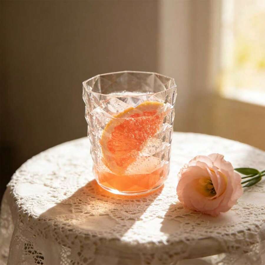 Transparent Diamond-Patterned Water Cup, Acrylic Beverage Cup, Shatterproof And Durable, Diamond-Patterned Cold Drink Cup, Multifunctional Diamond-Patterned Cup With Storage Holder - Clear - View 1