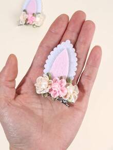 2 Stück rosa Osterhaarklemmen für Mädchen, Haarbogen mit Hase Ohr Deko, Blumen Haarstyling Klemmen, süße Haarspangen für Party, Festival, Teenager Haarschmuck - Pink - Übersicht 6
