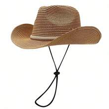 Hollow Western Cowboy Hat Combines Straw Material With Retro Design. It Has A Wide Brim And A Classic Hat Shape. It Has Both Sun Protection And Style. It Is Suitable For Summer Travel, Beach Parties Or Theme Activities, Showing The Free And Unrestrained Western Style And Personality Declaration. - Brown - View 5