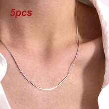 5pcs Ultra-Thin 1mm Snake Bone Chain, 316 Stainless Steel, Skin-Friendly, No Need To Remove When Showering, Versatile Chain, Suitable For Daily Wear Minimalist Jewelry, Unisex - Silver - View 3