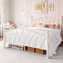 Allewie 14 Inch Twin/Full/Queen/King Size Metal Platform Bed Frame With Heart-Shaped Headboard And Footboard/Iron-Art Mattress Foundation/Under Bed Storage/No Box Spring Needed/Easy Assembly/Noise-Free/Cream White - Cream White - 查看 2