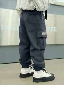 Young Boy Cargo Pants With Pockets, Casual Versatile Everyday Wear - Dark Grey - View 4