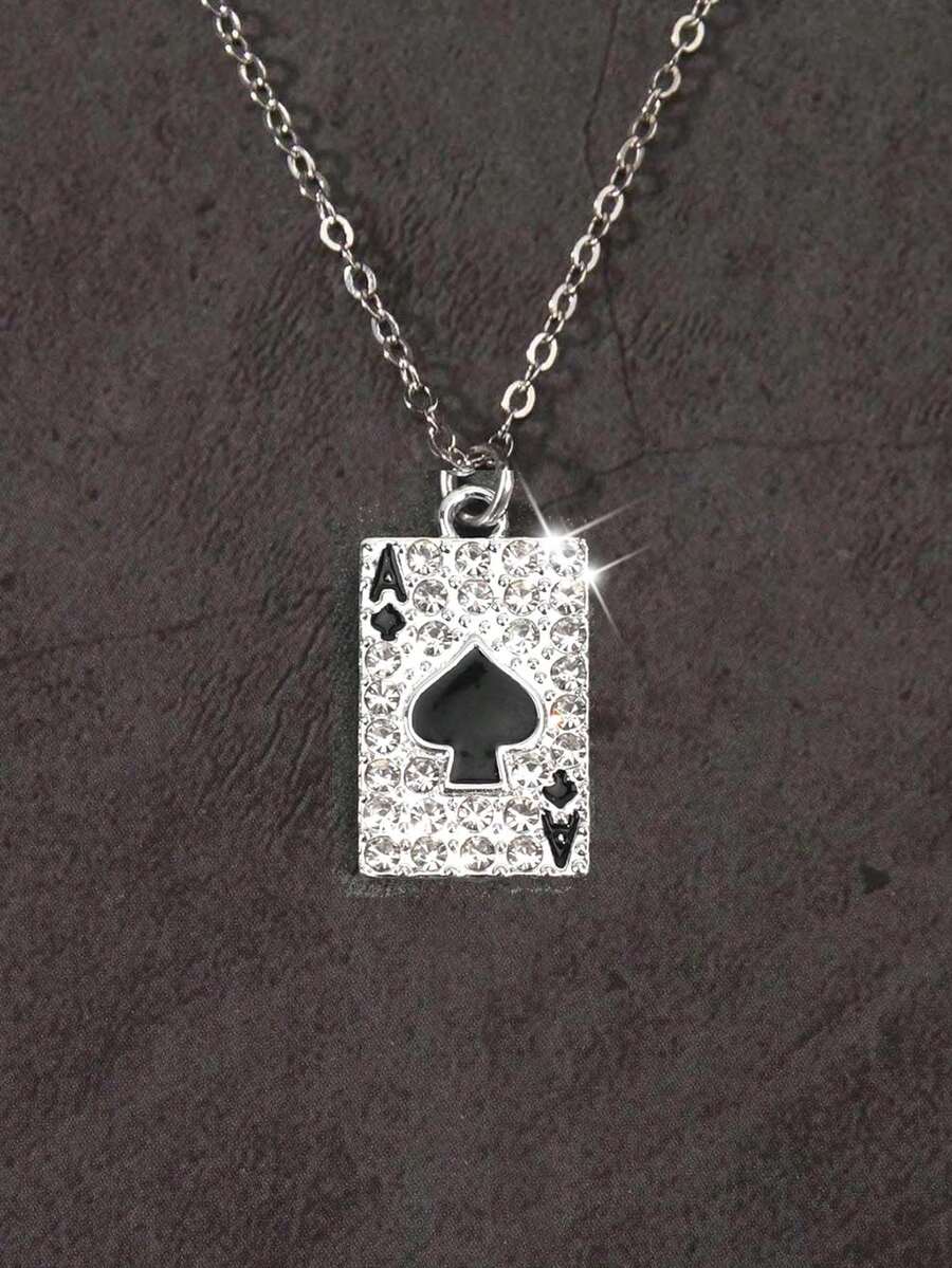 Mặt dây chuyền hình lưỡi xẻng đính đá toàn bộ, phong cách Punk Hip-Hop cá tính, dây chuyền thép không gỉ kiểu Gothic cổ điển dành cho nam và nữ. - Bạc - Xem 1