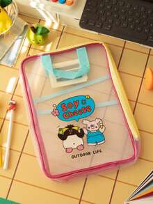 L-Shaped Zipper File Folder, Double-Layer Subject Classification File Bag, Transparent Zipper Storage Schoolbag - A5 - View 7