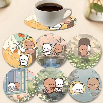 8件套2D打印仿木纹圆形杯垫，适用于庭院、厨房、客厅、家庭聚会餐桌装饰，节日馈赠亲友，也适合情人节、婚礼、生日派对家居装饰，是送给朋友的最佳礼物。