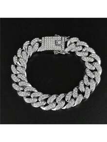 6mm Stainless Steel Necklace & Bracelet Set, Cubic Zirconia Inlaid 14K Gold Plated Cuban Chain, Spring Clasp, Holiday Gift - Style 1 - View 8