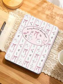1pc Pink Striped Rabbit, Flower, Bow Painted Flat Tablet Case, Suitable For Mini4/Mini5/Mini6/Mini7/Air/Air2/9.7/10.2/10.5/Air4/Air5/10.9/Pro 11-Inch/10th Gen/ Air 11-In.(M2)-2024/ Pro11-In.(M4)-2024/Air 11-Inch (M3) 2025/ (A16) 11 Inch 11th Generation 2025, Galaxy Tab A8 10.5 Inch 2022, Built-In Pencil Slot, 3-Fold Stand, TPU Soft Edge Protection, Magnetic Sleep/Wake, Premium/Unique/Healing Design, Foldable Tablet Case With Pencil Slot - Multicolor - View 3