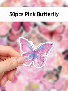 50pcs Cartoon Animal Pink Butterfly Doodle Notebook Stickers Stationery Suitcase Decorations Personalized Laptop Stickers - Multicolor - View 7