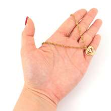 1件简约时尚心形字母吊坠金色不锈钢水波纹链项链，女士款 - 金黃色 - 查看 3