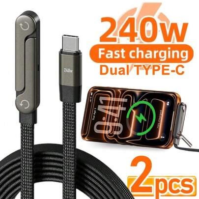 Cable de carga rápida tipo C de 240W con soporte para teléfono, adecuado para juegos y video, con doblez de 90 grados, compatible con iPhone 17, 16, 15, PM, Mi