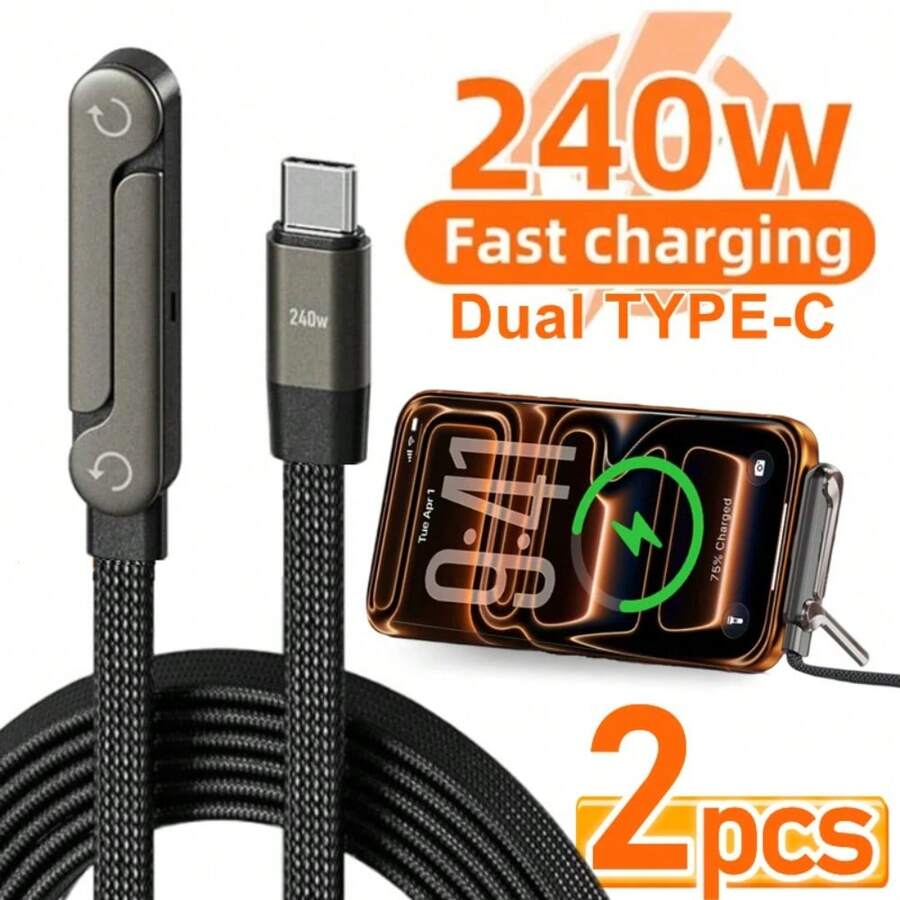240W PD Type-C 快充数据线，带手机支架，适用于游戏和视频，90 度弯头，兼容 17、16、15、PM、小米等机型。 - 2個 - 查看 1