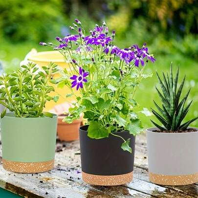 4pcs Flower Pots, Indoor Plant Pots With Drainage Holes And Detachable Base, Saucer-Shaped Modern Decor For Outdoor Garden Planting