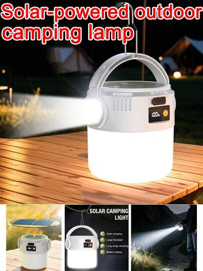 4/3/2/1件套双透镜多功能太阳能露营灯 - Type-C接口/太阳能双充电+COB泛光灯/LED远射双光源+便携式悬挂设计+防水。适用于户外露营、夜钓、夜市摆摊、家庭停电、紧急救援和花园聚会——一款适用于各种场景的多功能照明工具。