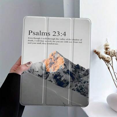 Inspirational Biblical "Psalms 23:4" Mountain Aesthetic Tablet Case For Pencil Holder, Auto Wake/ Sleep Tablet Protective Cover With  10th 11th 9th  Air 4th 8/ 7/ 6/ 5th For  Pro Generation Case Christian Birthday Gifts For Women Men Teen