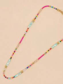 Women's Beaded Necklace, Colorful Bohemian Style Mixed Bead & Crystal Necklace, Neck Chain, Beach Jewelry (Bead Color Is Random) - Multicolor - View 5