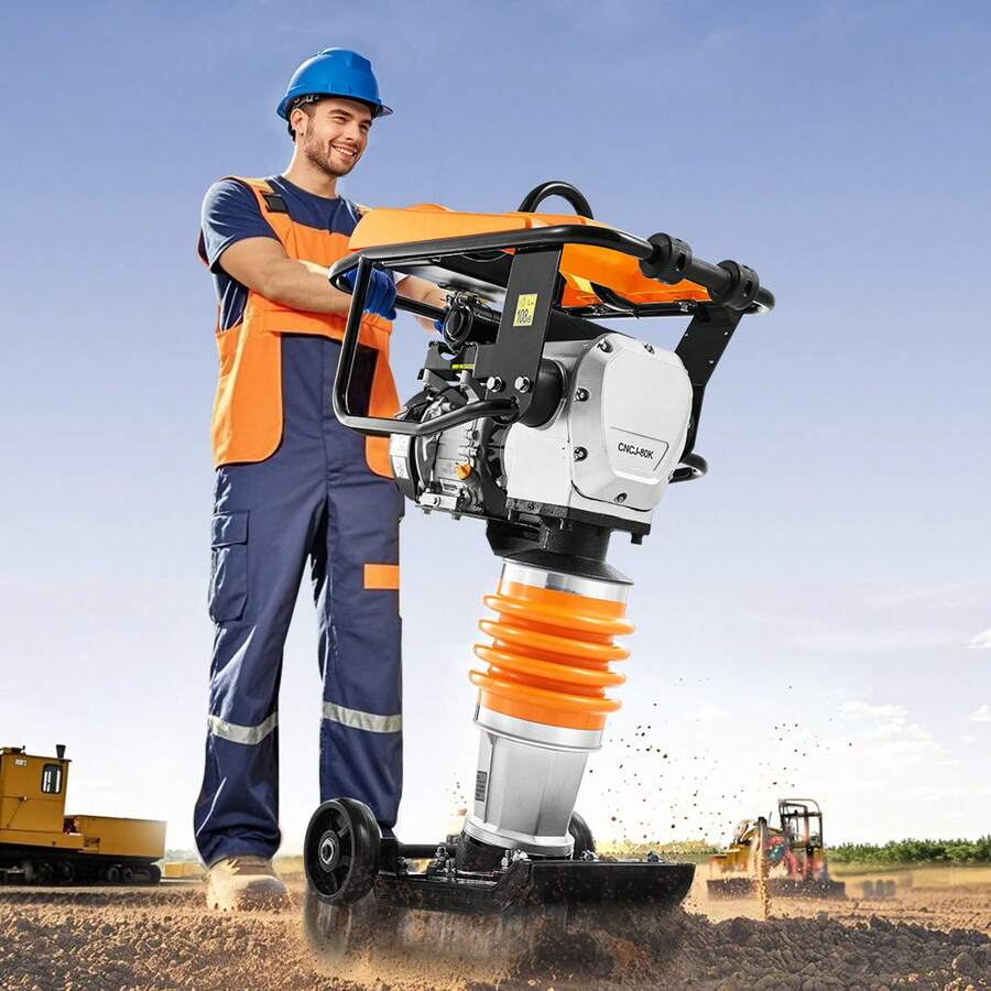 Jumping Jack Compactor, 6.5 HP Vibratory Rammer Fuel-Powered 196 Cc Engine Tamper, 3600 Lbs Impact Force, 26" Max Compaction Depth, Four-Spring, For Soil, Gravel, Concrete Slabs, Foundations - 6.5 HP - View 1