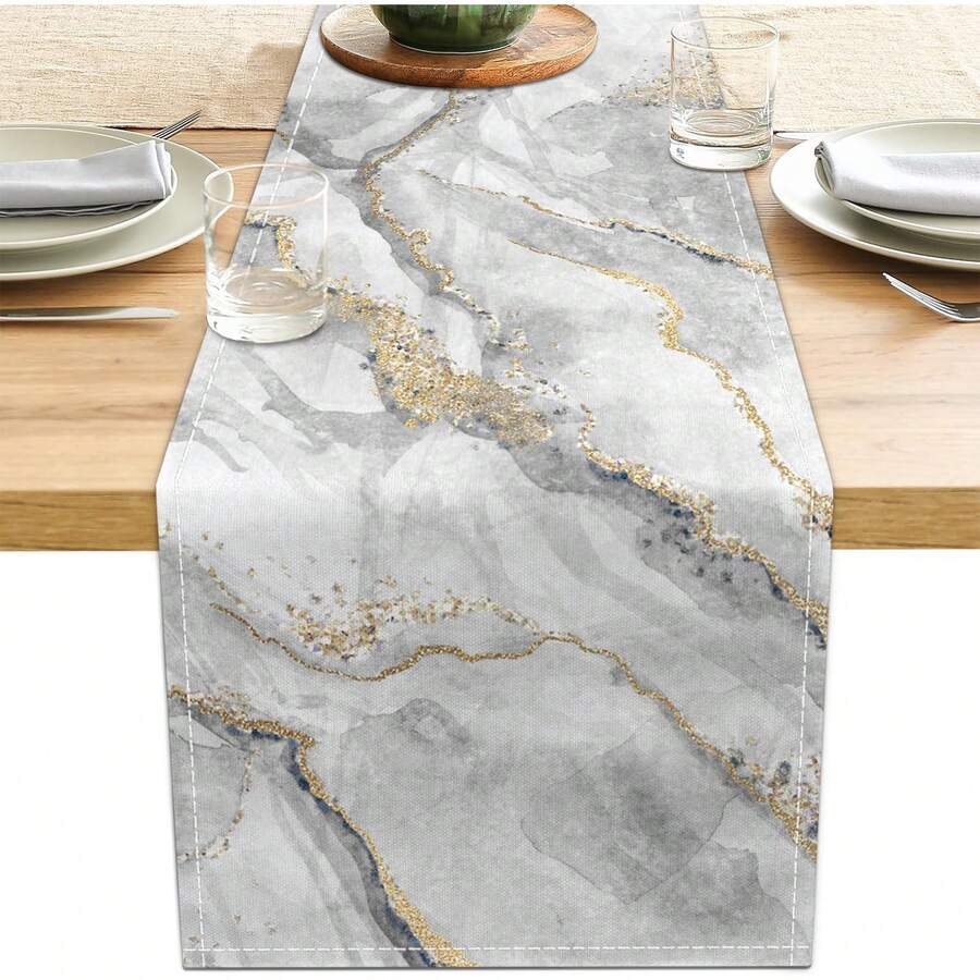 Marble Table Runner, Gold & Gray, Suitable For Dining Table, Vanity, Coffee Table, Home Kitchen And Dining Room - Multicolor - View 1