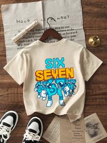 Tween Boys Casual Printed Crew Neck Short Sleeve T-Shirt, Summer Top - Apricot - View 5