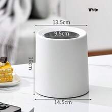 [Double Layer] Modern Mini Desktop Trash Can, 16cm Compact Round Small Garbage Bin, Stylish Countertop Waste Basket, Suitable For Office Desk, Bathroom Vanity, Kitchen Countertop, Bedroom And Coffee Table, White - White - View 3