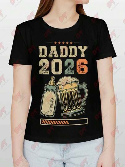 2026 Loading Dad T-Shirt Funny Pregnancy Announcement New Dad Beer Mug Barrel Design