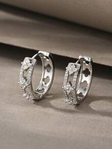 1 Pair Silver Earrings, Fashionable Elegant Minimalist Luxury 925 Sterling Silver & Copper Cubic Zirconia Pendant Earrings, Suitable For Women's Daily Wear - Silver - View 3