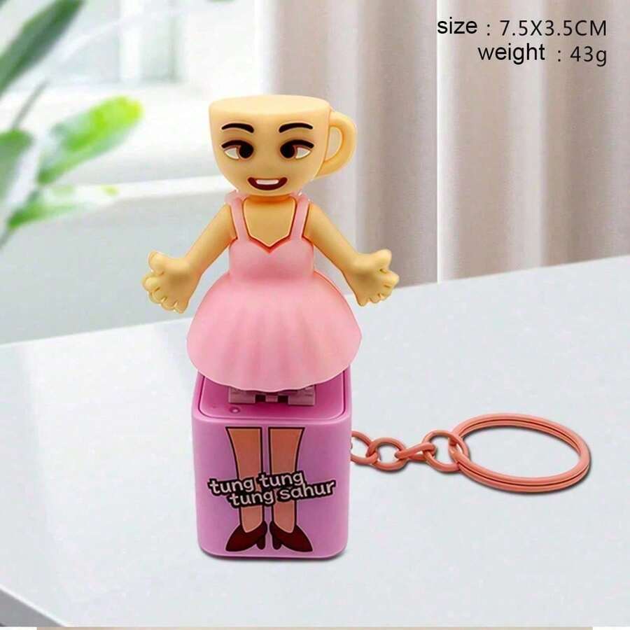 1Pc Italian Brainrot Funny Sound Keychain With Glow & Voice Feature, Novelty Italian Meme Sound Button Keyring, Funny Animals Stress Relief Fidget Toy, Creative Sensory Autism Anxiety Relief Gag Gift, Fashion Bag Charm Backpack Pendant Accessory For Teens Adults Women Men - F:茶杯女孩 - 查看 1