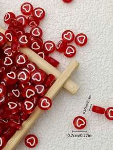 100-1000pcs Acrylic Heart Beads, Red With White Heart Pattern, For Jewelry Making, DIY Beading Crafts - Red and White Love Heart - View 2