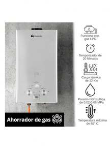 Calentador de Agua de Gas LP para Hogar 12 Litros/Minuto, 1 Servicio, Boiler de Paso (73 * 39 * 24  cm). Bluelander - Blanco - Ver 4
