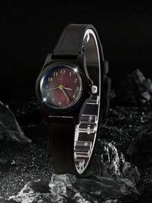 1pc New Minimalist Black Quartz Watch, TPU Strap, Battery Powered, Ideal Back-To-School Gift - Black - View 12