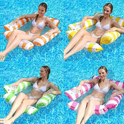 1pc 4-Tube Inflatable Floating Bed, Durable PVC Material, Foldable With Backrest, Mixed Colors, Suitable For Outdoor Beach And Pool Activities, Multifunctional Inflatable Water Hammock | 4-In-1 Swimming Pool Raft Lounger, PE Material, Adult Holiday Entertainment Rest, Swimming Pool Party Supplies, Water Sports, Multiple Color Options, Essential For Summer Pool