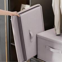 1 pieza Caja de almacenamiento de tela plegable con tapa, organizador de ropa de gran capacidad con cerradura, caja de almacenamiento de ropa de cama y edredones de uso múltiple, caja de almacenamiento de armario de color morado, lavable y duradera a prueba de humedad y polvo, con asas duales y cremallera bidireccional, adecuada para organización de armarios, almacenamiento de habitaciones, almacenamiento de dormitorios, almacenamiento de gabinetes, uso doméstico, estilo minimalista, artículo esencial del hogar - Gris púrpura - Ver 7