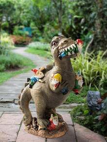 1件可爱恐龙装饰品，户外装饰，恐龙抱着圣诞老人树脂摆件，圣诞派对装饰 - 彩色 - 查看 4