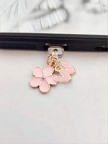 Fleur de Sakura rose en alliage de silicone 2-en-1 Fleur de Sakura rose + 26 lettres Bouchon anti-poussière pour port de charge de téléphone, pendentif en alliage exquis, doux et mignon pour accessoire de mode, décoration pour port de charge de smartphone, tablette, écouteur, Kindle, bouchon anti-poussière et anti-humidité transparent en silicone, convient comme petit cadeau, étanche, compatible avec les séries de téléphones Lightning/Type-C et autres Android/Apple 17/16/15, cadeau d'anniversaire de printemps - Rose bonbon - Voir 17