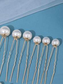 18pcs/Set European And American U-Shaped Pearl Hair Pins, Bridal Wedding Hair Accessories - Gold - View 3