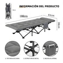 JM VAAL Cama plegable de algodón 180x65 cm portátil, estructura reforzada cómoda y ligera, fácil de guardar y transportar. Ideal para acampar, playa, visitas en casa y uso diario. Resistente y compacta. - Gris - Ver 12
