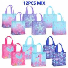 6/12/24pcs Mermaid Series Ocean Theme Non-Woven Fabric Gift Bags, Seahorse & Starfish Print Party Gift Packaging Bags, Portable Tote Bags With Handles For Shopping Mall, Beach Picnic, Island Travel, Happy Birthday - 9033 - View 13