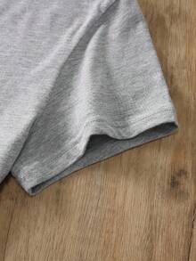 (180 Cotton T-Shirt) Blind Angel Print Men's Summer Round Neck Short Sleeved Casual Pure Cotton Print Back Picture - 淺灰色 - 查看 3