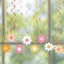 16 piezas Decoraciones colgantes giratorias con flores de margarita | Decoración con borlas de margarita coloridas adecuada para fiestas de cumpleaños con temática bohemia, hippie, vintage, decoración para aula, oficina, Día de la Madre - Material de plástico, sin necesidad de montaje - Multicolor - Ver 3