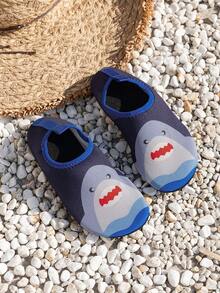 Spring/Summer Kids Cute Cartoon Shark & Dinosaur Pattern Outdoor Casual Breathable Soft Bottom Lightweight Water Shoes, Beach Socks, Diving Shoes - Navy Blue - View 5