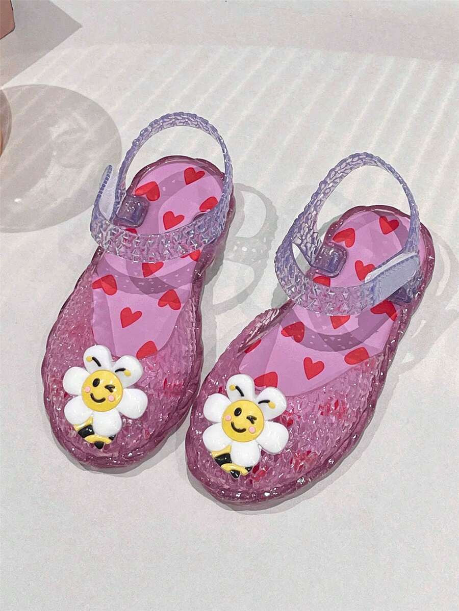 Giày sandal công chúa bằng nhựa dẻo dễ thương cho bé gái, hình ong hoạt hình rỗng, thoáng khí, mũi kín, thích hợp đi ngoài trời, đi biển.