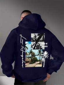 Moletom Canguru Unissex Feminino e Masculino Casaco Com Capuz Flanelado Blusa de Frio CITY OF ANGELS - Azul Royal - Visão 1