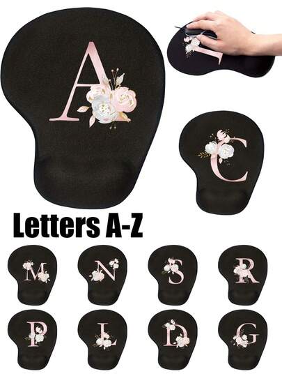 1 Ergonomic Eva Wrist Support Pad; Printed With Pink Flower Letter Pattern, Initials A-Z, Anti Slip Memory Sponge Mouse Pad, High-Quality Eva Material, Comfortable, Soft, Breathable, And Long-Lasting Elastic Desktop Support Pad, A Must-Have For Summer; Suitable For Office Computers, Laptops, Etc., Suitable For Back To School Season, Office Workers, Gamers, And Home Decor. It Is Also Suitable For Office Workers, Teachers, Office Supplies, Valentine's Day Gifts, To Give To Loved Ones.