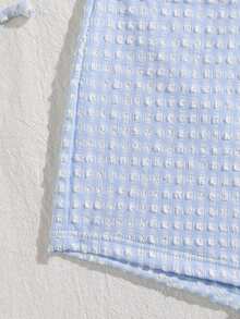 wohenmeili 格子印花挂脖扭结比基尼套装，波西米亚风图案高弹比基尼，女士系带三角泳衣上装和侧系带褶皱丁字裤，沙滩装，特殊格子面料女士泳装，夏季度假 - 淺藍白格 - 查看 5