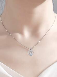 S925 Silver Heart Necklace 5A CZ Paved Minimalist Women Girls Daily Commute Party Gift Box All Season - Silver - View 6