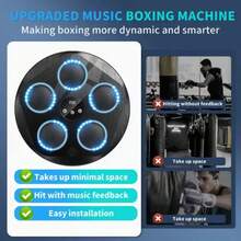 Máquina de Boxeo Musical, Entrenador de Golpes Interactivo con Guantes de Boxeo, Gran Objetivo de Boxeo Electrónico Montado en la Pared para Adultos y Niños, 9 Modos y 9 Velocidades. - Negro - Ver 8