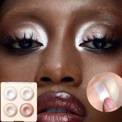 Paleta de polvos iluminadores de 4 colores, dorado/blanco/marrón/rosa, iluminador de ojos, paleta de contorno multiusos prensada, apta para uso diario y de fiesta