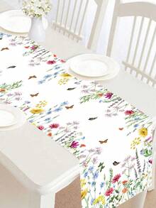 1Pc Spring Wildflower Table Runner,180*35cm Polyester Table Cover,Tablecloth,Spring Party Decor,Spring Home Decor,Spring Decorations,Wedding Decor,Kitchen Decor,Tabletop Decor,Baby Shower Decor,Baby Party Supplies,Spring Gifts,Party Favor - Spring Flowers and Plants a - View 4